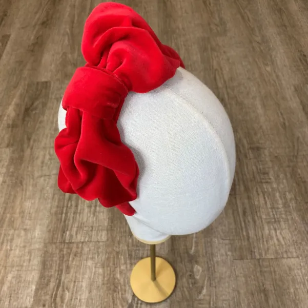 Czerwona aksamitna opaska handmade z gigantyczną kokardą.