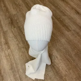 Cienka czapka z szalikiem na zimę z wełny i kaszmiru, kremowy komplet.