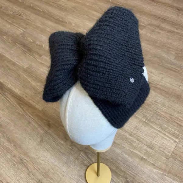 Szeroka zimowa opaska damska z kokardą czarna