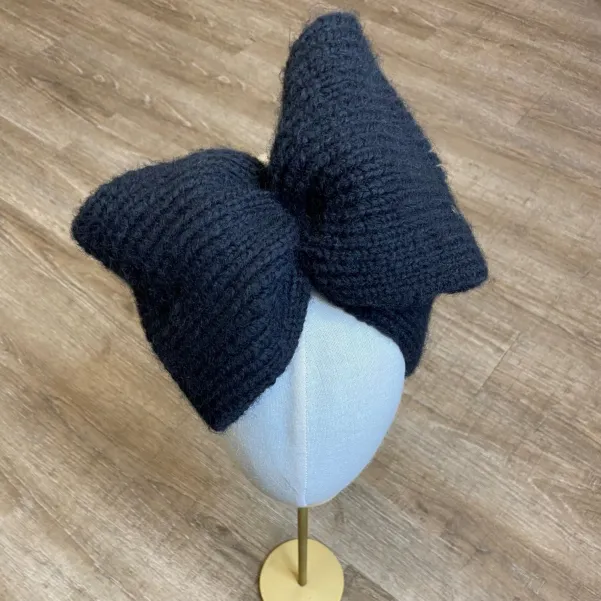 Szeroka zimowa opaska damska z kokardą czarna