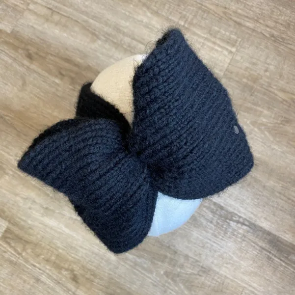 Szeroka zimowa opaska damska z kokardą czarna