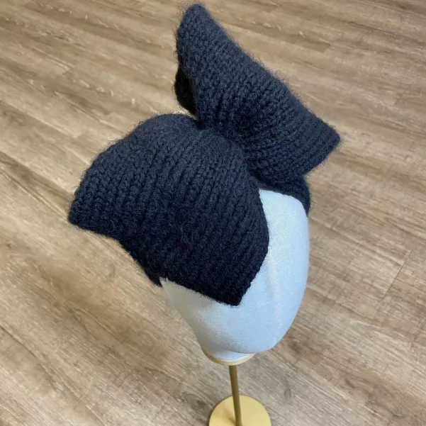 Szeroka zimowa opaska damska z kokardą czarna