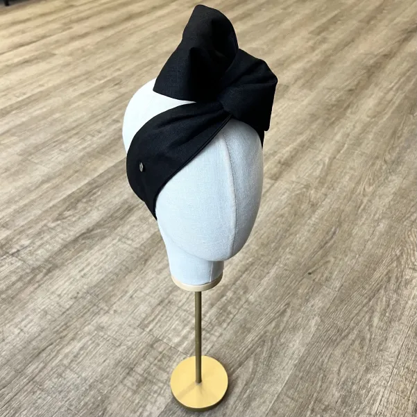 Lniana opaska twistband czarna.