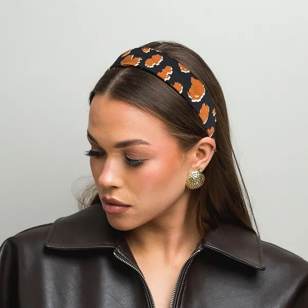 Gładka satynowa opaska damska zwierzęcy print.