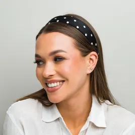 Opaska do włosów prosta czarna w grochy.