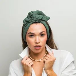 Muślinowa szałwiowa opaska twistband z drucikiem.