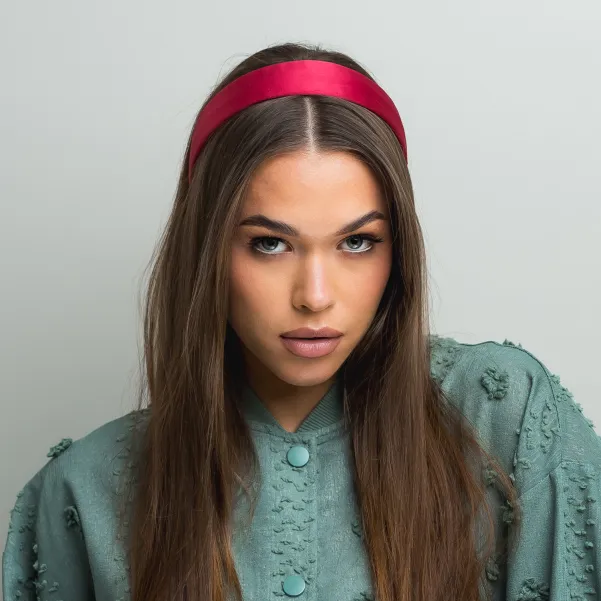 Opaska bez ozdób satynowa malinowy róż.