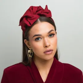 Wiśniowa elegancka opaska do włosów a'la turban.