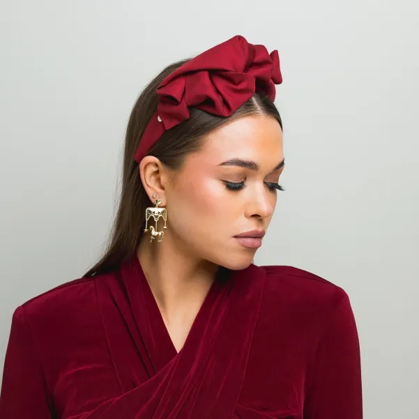 Wiśniowa elegancka opaska do włosów a'la turban.