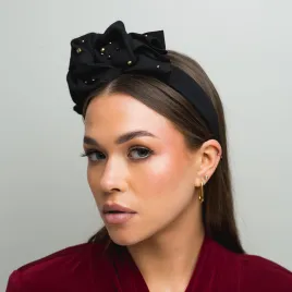 Czarna luksusowa zdobiona opaska z błyskiem.