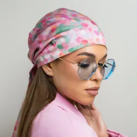 Modowa kwiatowa chusta satynowa z wiązaniem, różowy print.