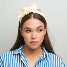 Żółta masełkowa opaska lniana ozdobna.