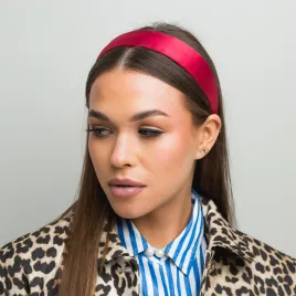 Opaska bez ozdób satynowa malinowy róż.