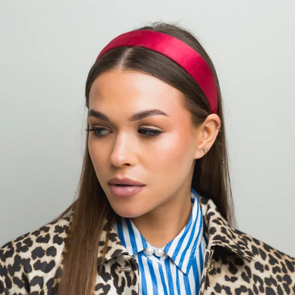 Opaska bez ozdób satynowa malinowy róż.