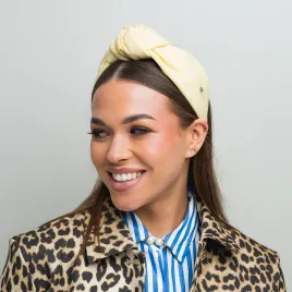 Modna żółta maślana opaska z wiązaniem z lnu.