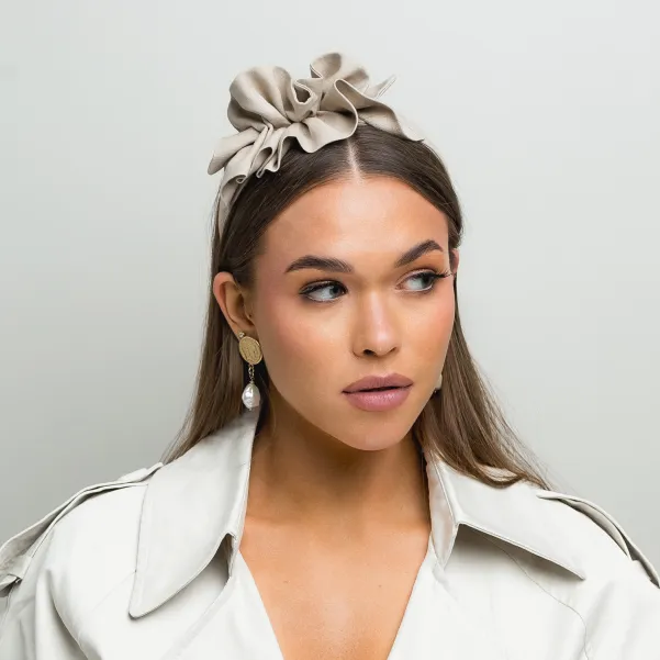 Ozdobna opaska lniana handamde uniwersalny beż.