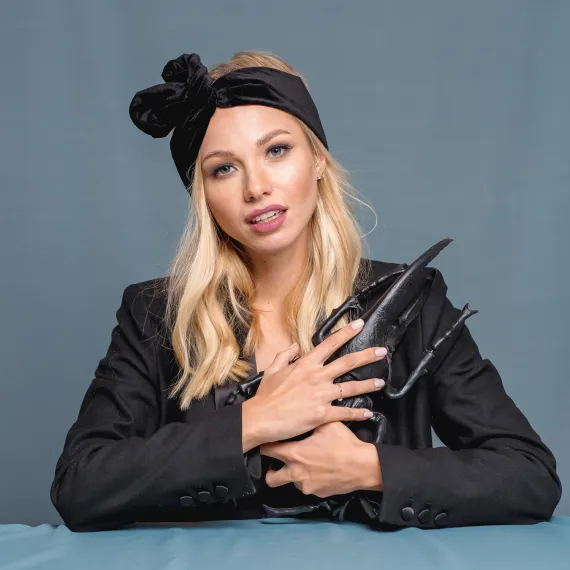 Czarna aksamitna opaska turban wired headband Czarna aksamitna opaska turban wired headband