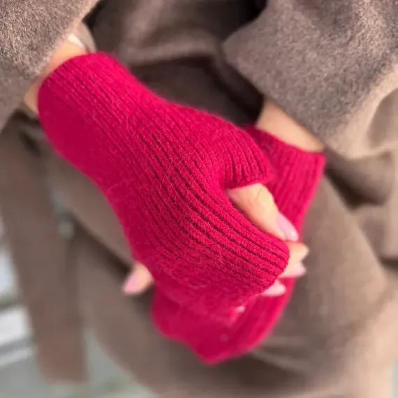 Bordowe wełniane rękawiczki bez palców damskie