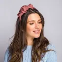 Różowa opaska do włosów z kokardą- elegancka,satynowa