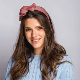 Różowa opaska do włosów z kokardą- elegancka,satynowa