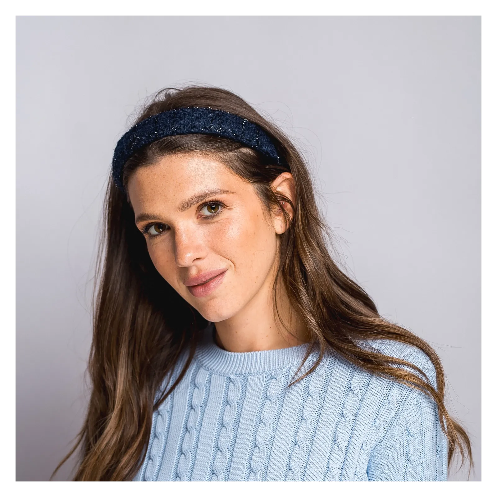 Tweedowa opaska do włosów granatowa