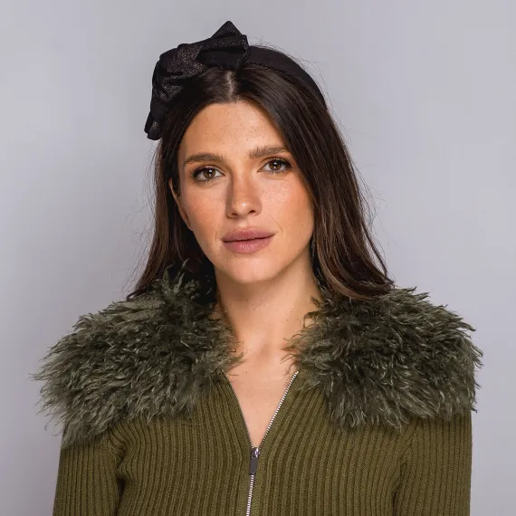 Czarna opaska z połyskiem i kokardą