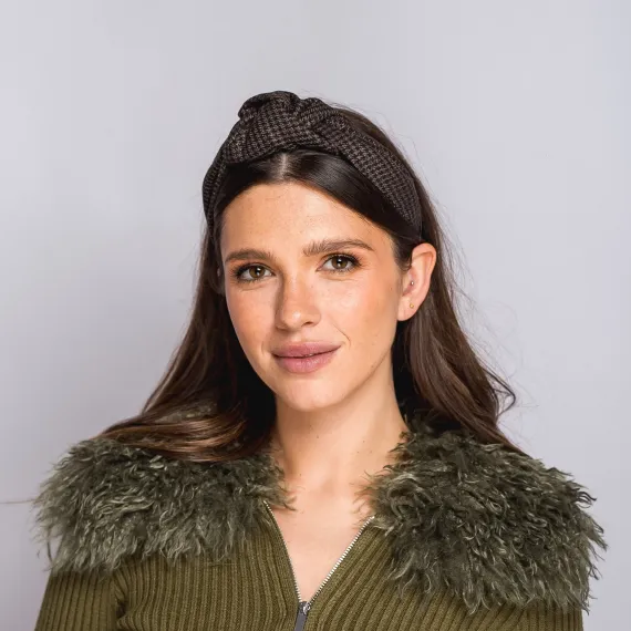 Opaska w pepitkę czarno- brązową  z supłem