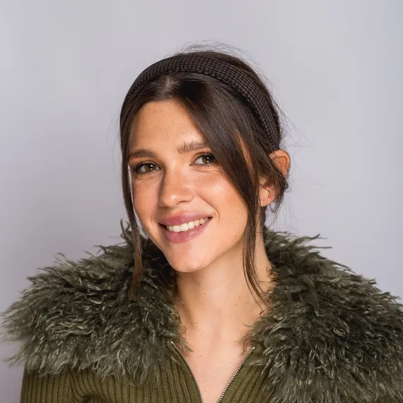 Gładka opaska w kratę brąz , czarny