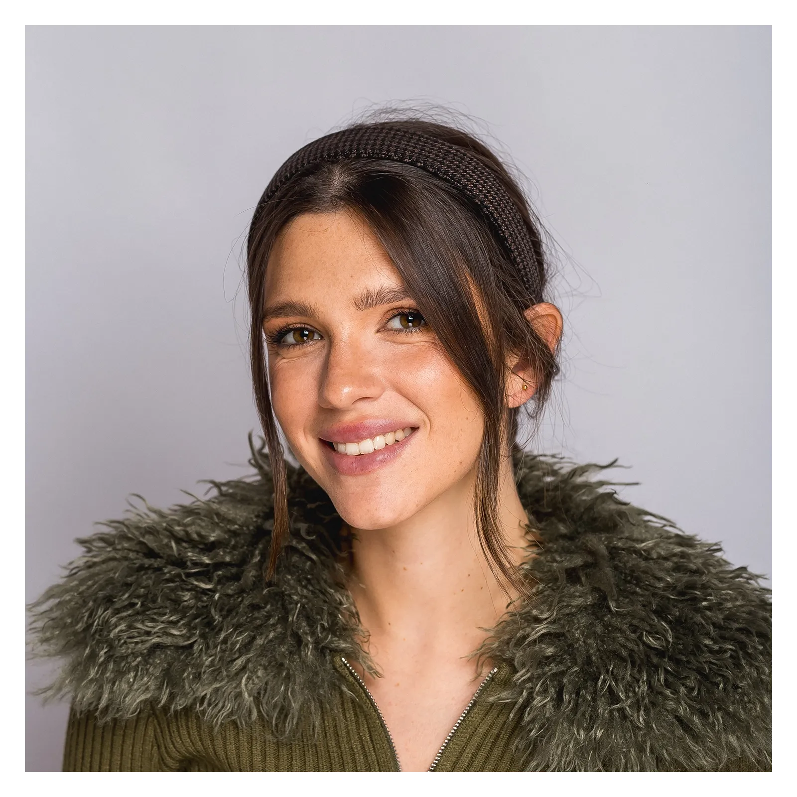 Gładka opaska w kratę brąz , czarny