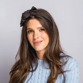 Opaska w brązową pepitkę z kokardą