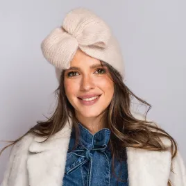 Zimowa opaska z dużą kokardą beżowa