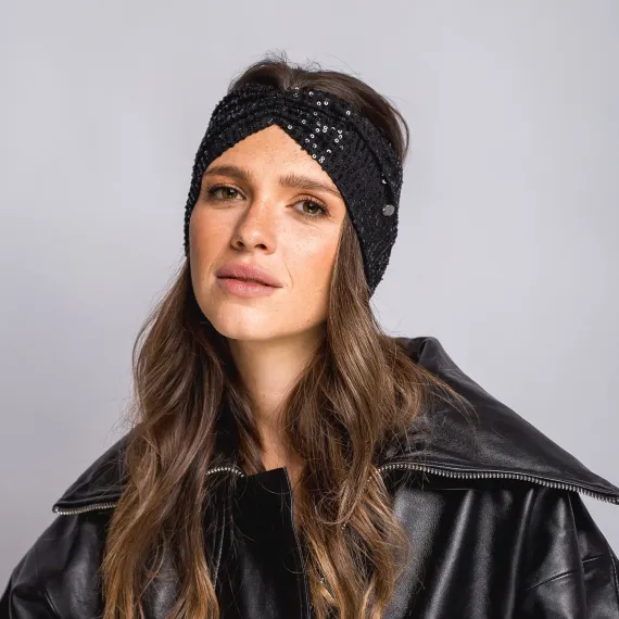 Elastyczna czarna opaska z cekinami