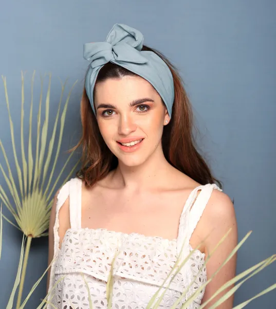 Opaska turban damska z drucikiem niebiesko-szałwiowy len. Opaska turban damska z drucikiem niebiesko-szałwiowy len.