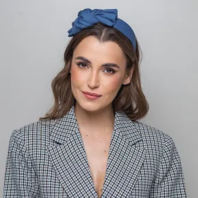 Niebieska opaska do włosów z kokardą – denim blue.