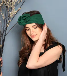 Lniana opaska turban na lato zielona.