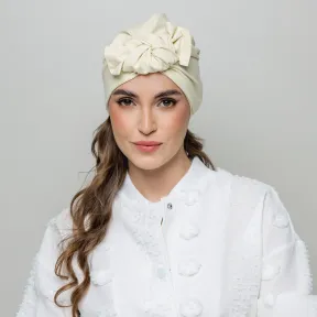 turban na głowę z kokardą waniliowa biel.