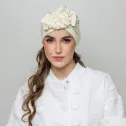 turban na głowę z kokardą waniliowa biel.