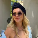 Turban z różą damski muślinowy głęboki granat