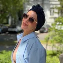 Turban z różą damski muślinowy głęboki granat