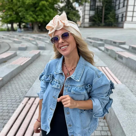Turban z ozdobą damski muślinowy delikatna wanilia