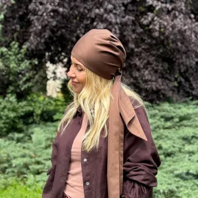 Chusta turban na głowę wiązana brązowa.