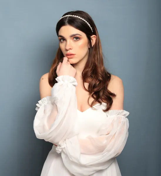 Ozdoba ślubna do włosów- opaska z perłami słodkowodnymi.